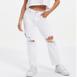 Good American Good Girlfriend Distressed High Waist Ankle Jeans White